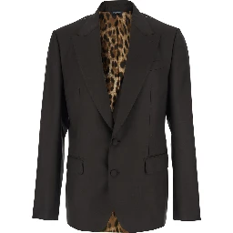 Brown Single-Breasted Jacket with Peak Revers in Wool Man