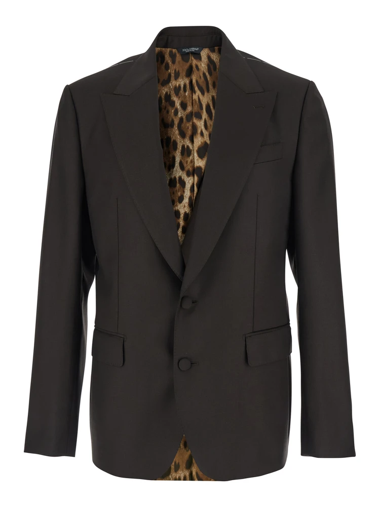 Brown Single-Breasted Jacket with Peak Revers in Wool Man