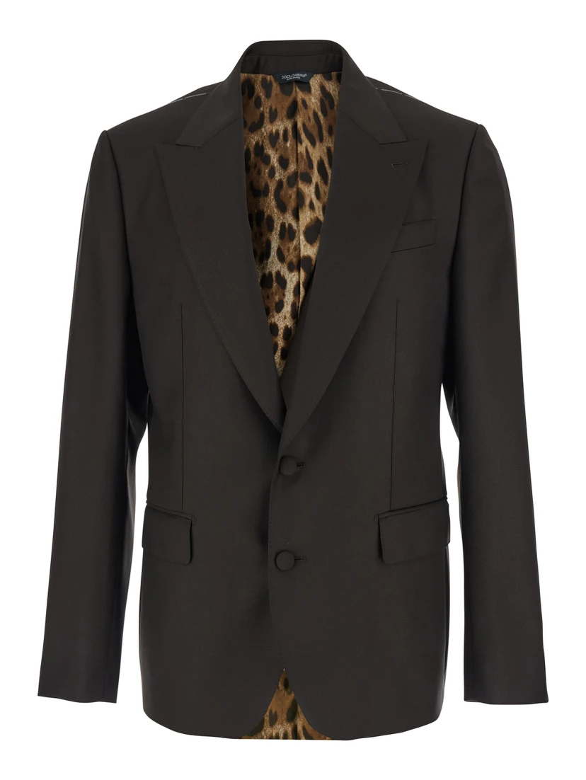 Brown Single-Breasted Jacket with Peak Revers in Wool Man