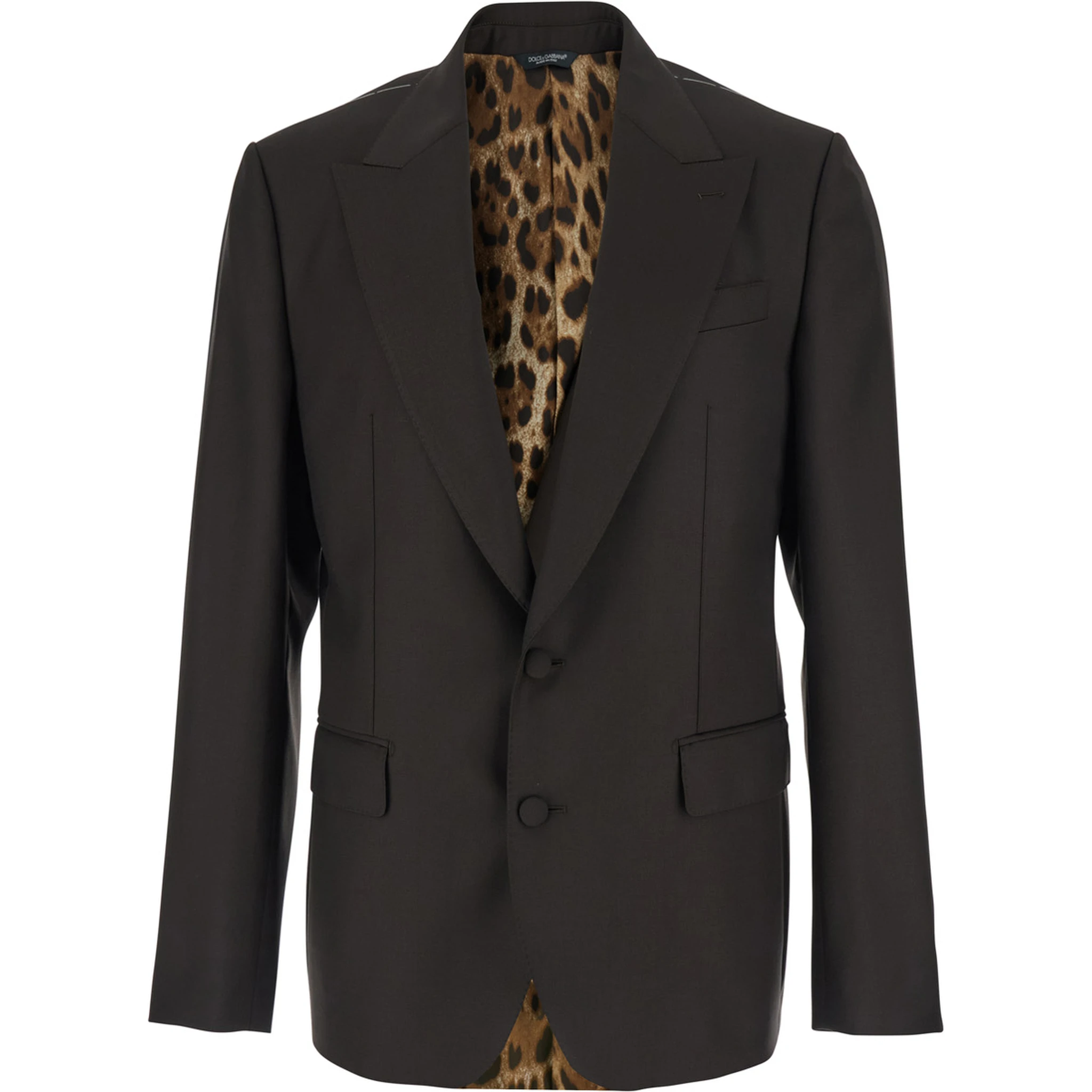 Brown Single-Breasted Jacket with Peak Revers in Wool Man