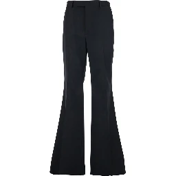 بنطال أسود واسع الساقين بكسرات أمامية وخلفية من النايلون والصوف الغبردين للرجال