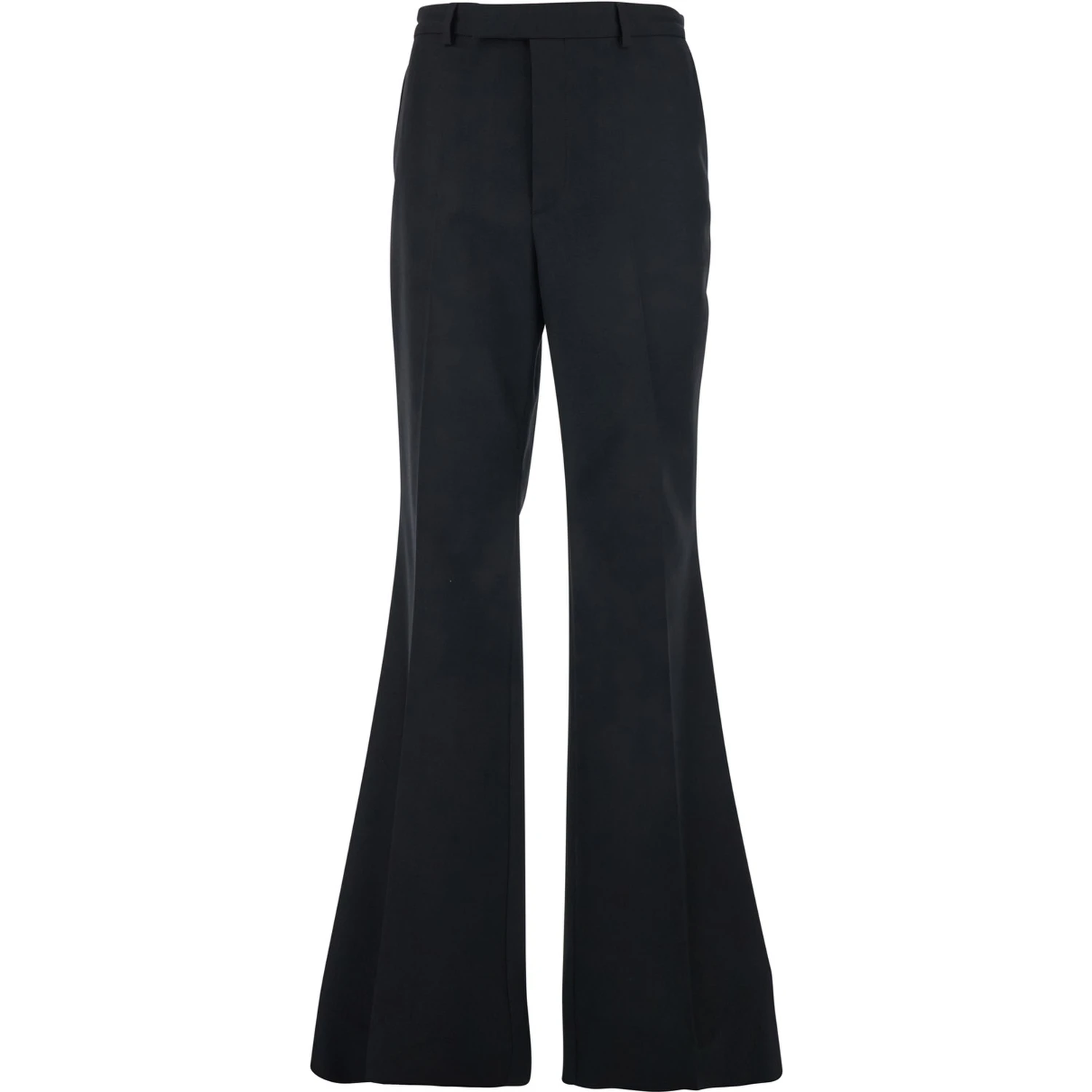 Black Flared Trousers with Pleats on Front and Back in Nylon and Wool Gabardine Man