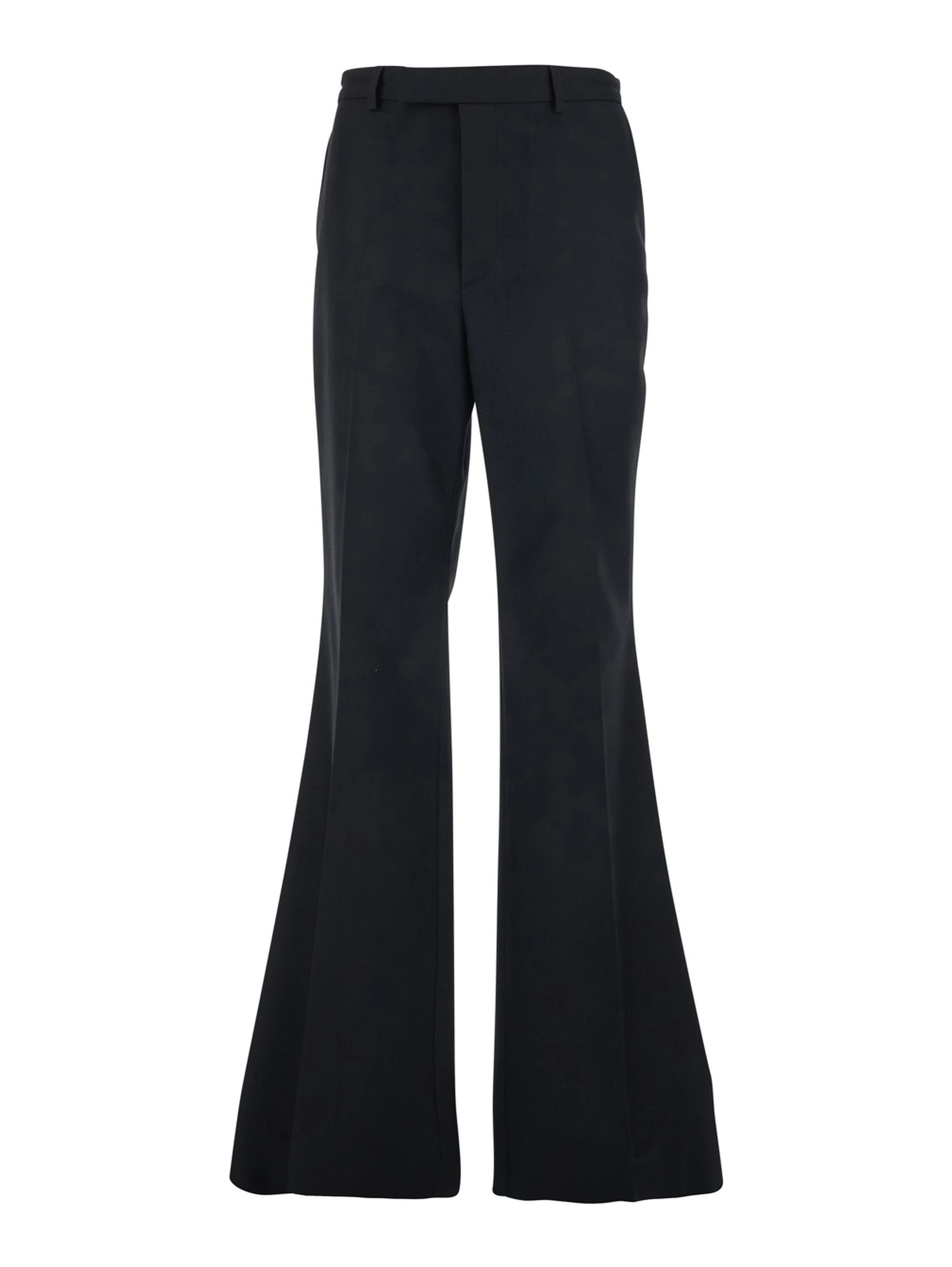 Black Flared Trousers with Pleats on Front and Back in Nylon and Wool Gabardine Man