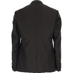 Brown Single-Breasted Jacket with Peak Revers in Wool Man