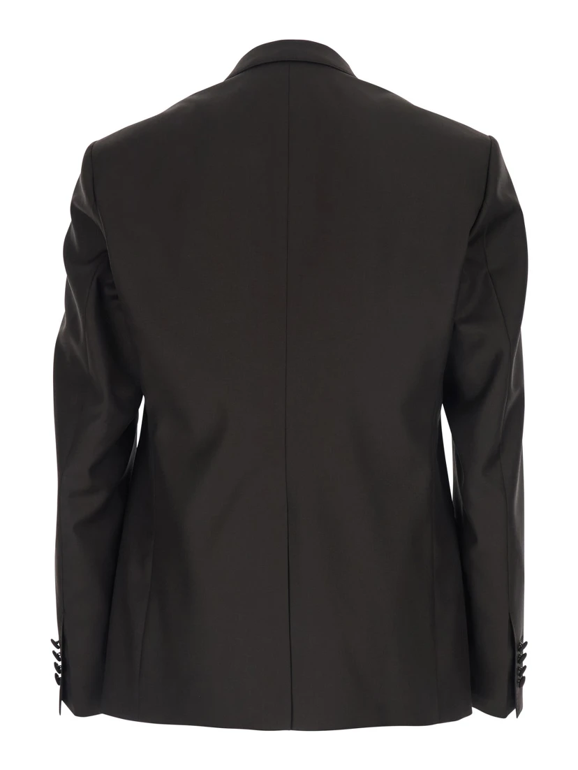 Brown Single-Breasted Jacket with Peak Revers in Wool Man