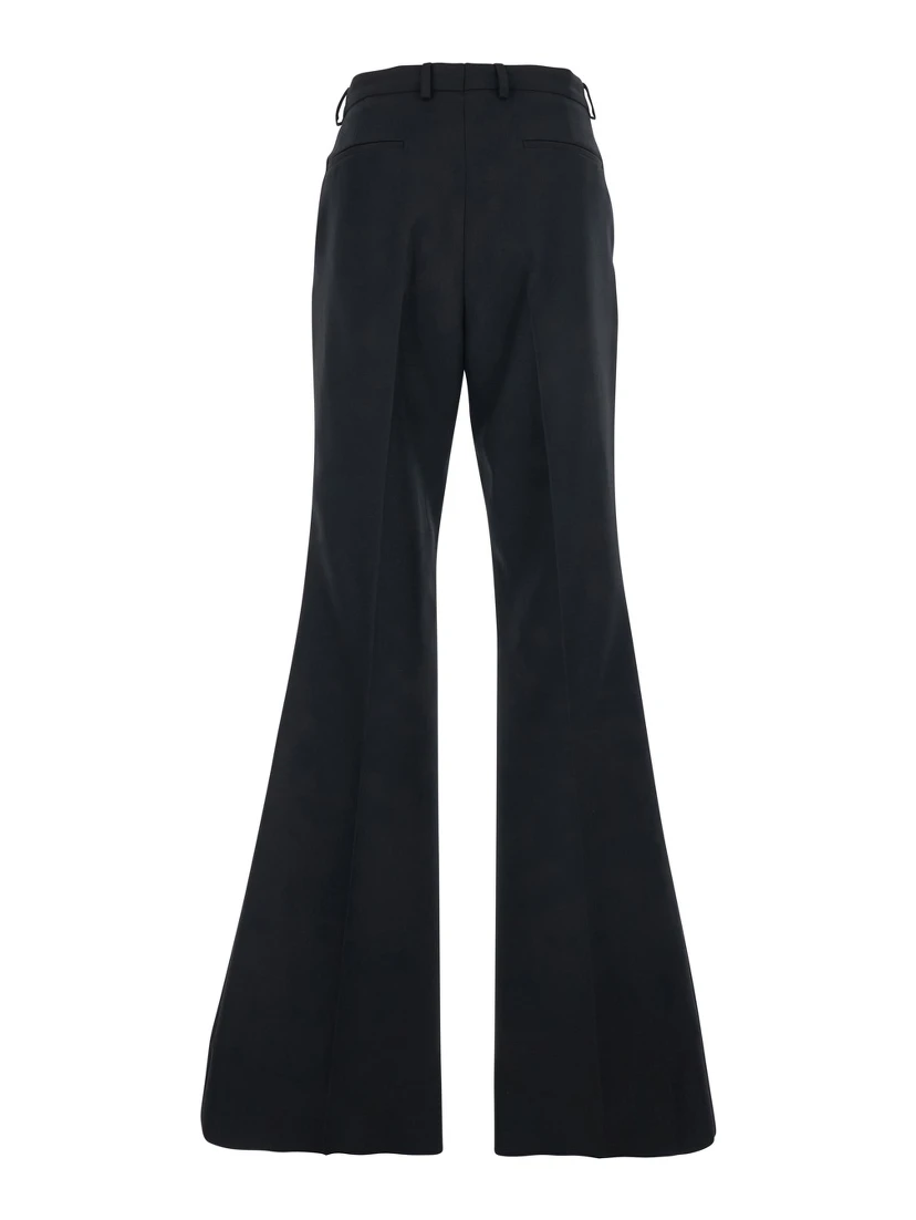 بنطال أسود واسع الساقين بكسرات أمامية وخلفية من النايلون والصوف الغبردين للرجال