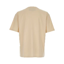 Beige Crew Neck T-Shirt with Logo Print on the Front and Dropped Shoulders in Cotton Man