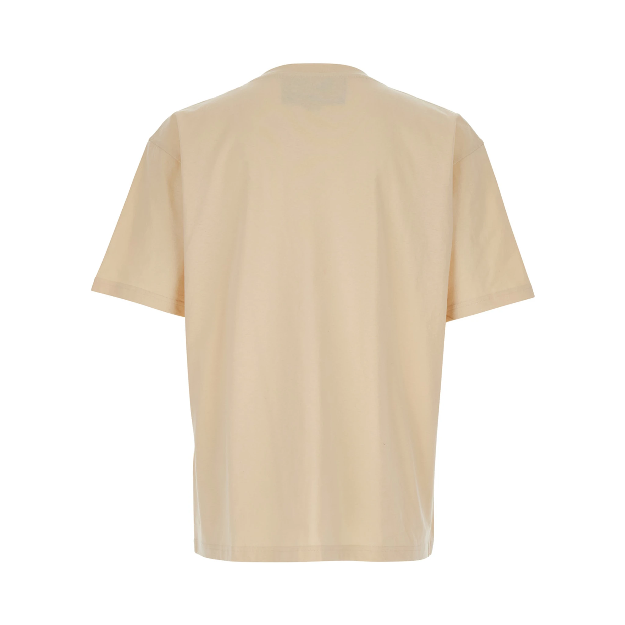 Beige Crew Neck T-Shirt with Logo Print on the Front and Dropped Shoulders in Cotton Man