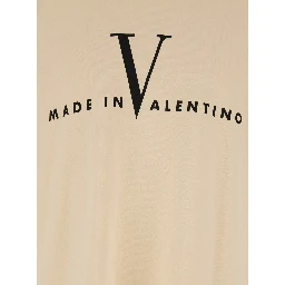 Beige Crew Neck T-Shirt with Logo Print on the Front and Dropped Shoulders in Cotton Man