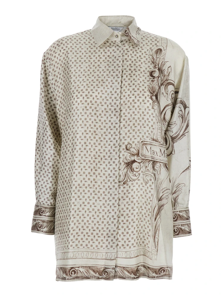Gardo White Shirt with All-Over Geometric Print and Logo Lettering on the Front in Silk Woman