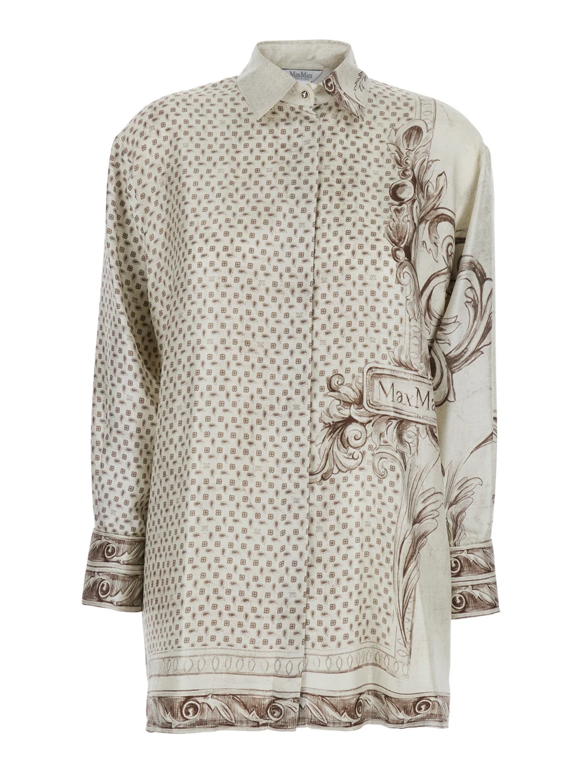 Gardo White Shirt with All-Over Geometric Print and Logo Lettering on the Front in Silk Woman