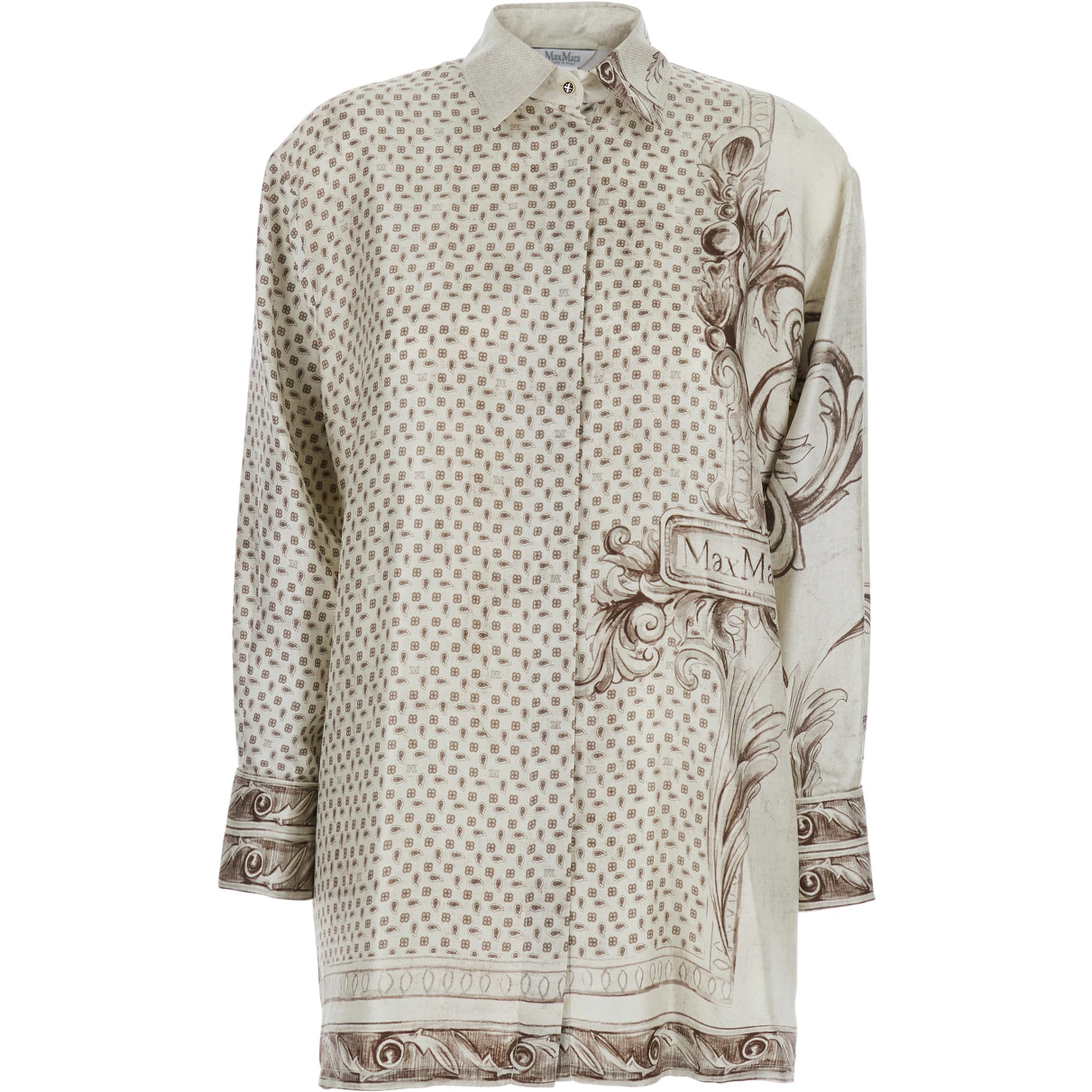 Gardo White Shirt with All-Over Geometric Print and Logo Lettering on the Front in Silk Woman
