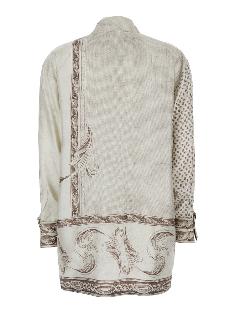 Gardo White Shirt with All-Over Geometric Print and Logo Lettering on the Front in Silk Woman alternative