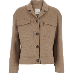 Simona Beige Jacket with Patch Pockets on the Chest in Virgin Wool Woman
