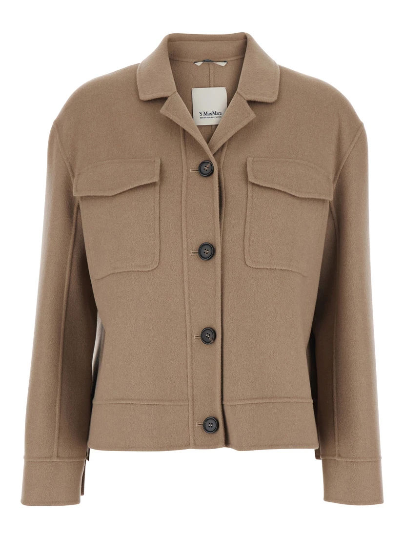 Simona Beige Jacket with Patch Pockets on the Chest in Virgin Wool Woman