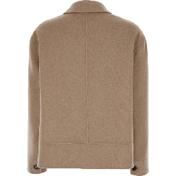 Simona Beige Jacket with Patch Pockets on the Chest in Virgin Wool Woman