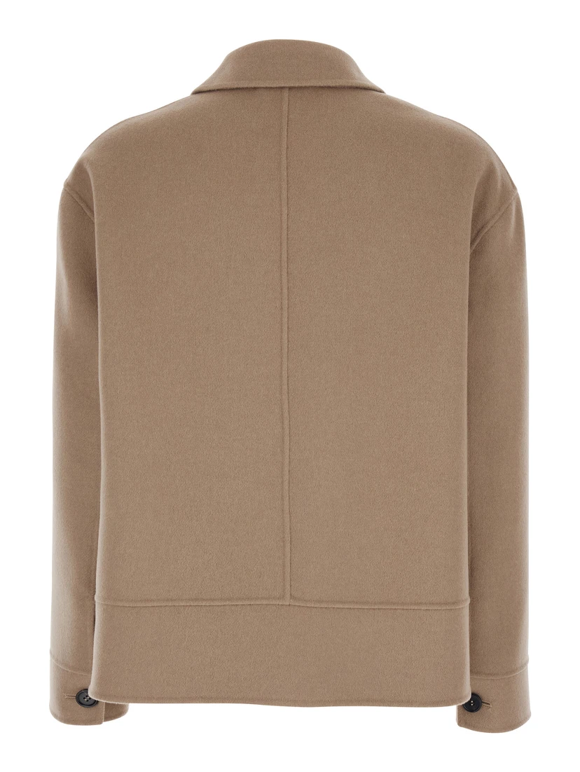 Simona Beige Jacket with Patch Pockets on the Chest in Virgin Wool Woman