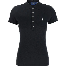 Julie Black Polo Shirt with Classic Collar and Pony Embroidery on the Front in Cotton Stretch Woman