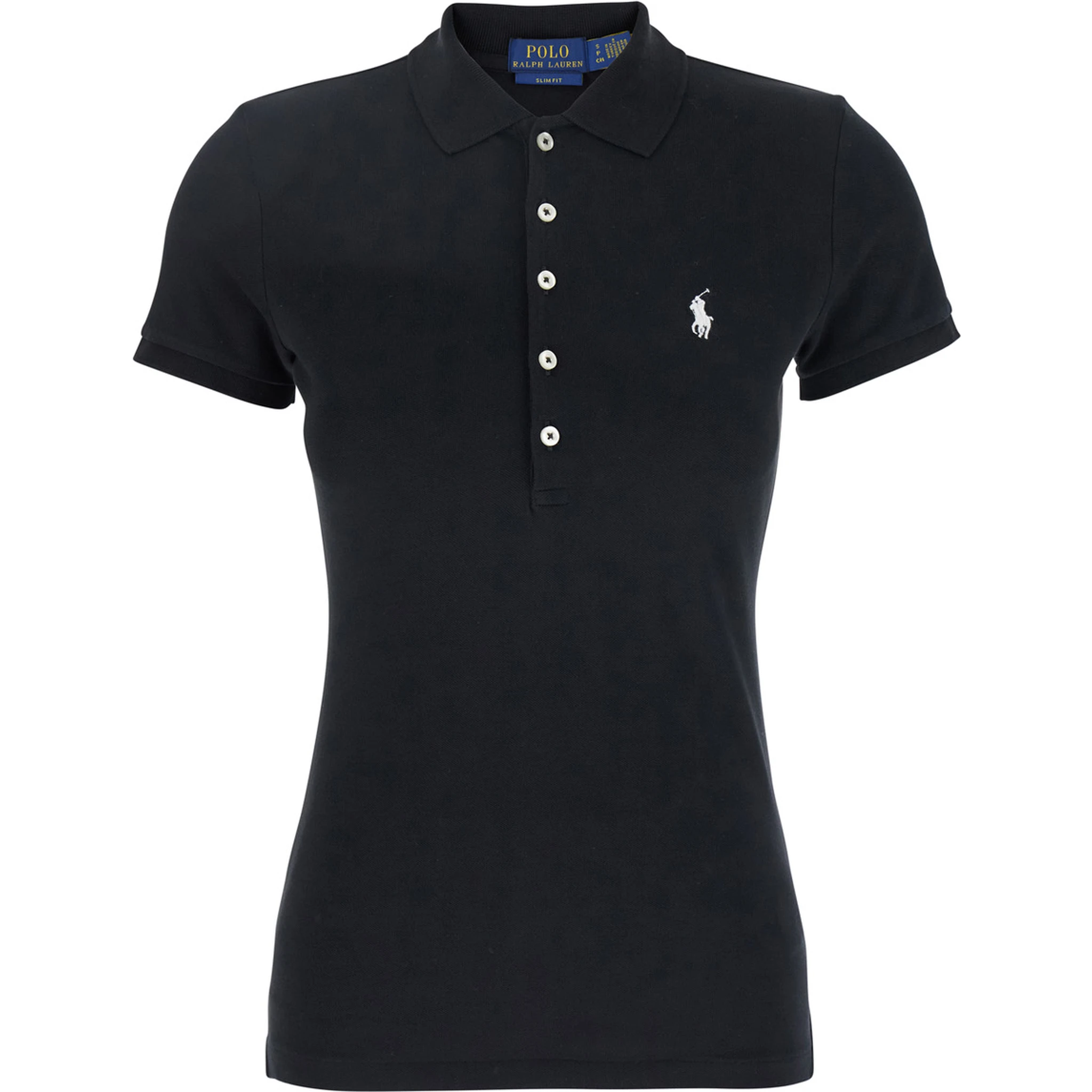 Julie Black Polo Shirt with Classic Collar and Pony Embroidery on the Front in Cotton Stretch Woman