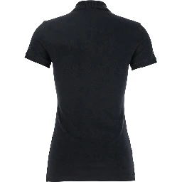 Julie Black Polo Shirt with Classic Collar and Pony Embroidery on the Front in Cotton Stretch Woman
