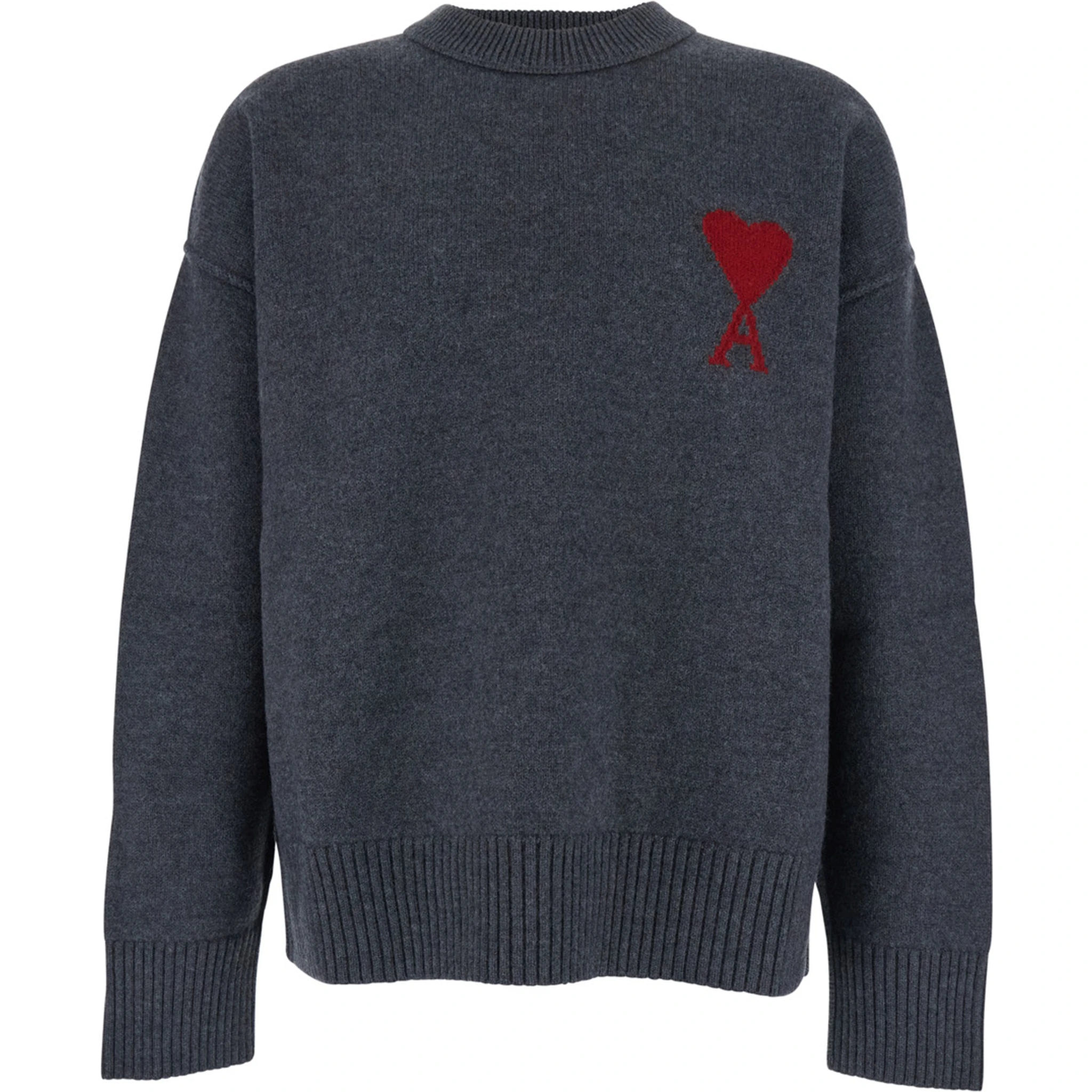 Grey Crewneck Sweater with ADC Embroidery on the Front in Wool Man