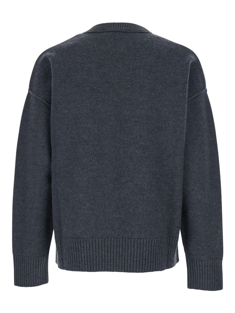 Grey Crewneck Sweater with ADC Embroidery on the Front in Wool Man alternative
