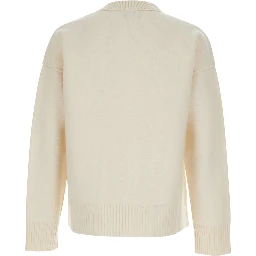 White Crewneck Sweater with ADC Embroidery on the Front in Wool Man