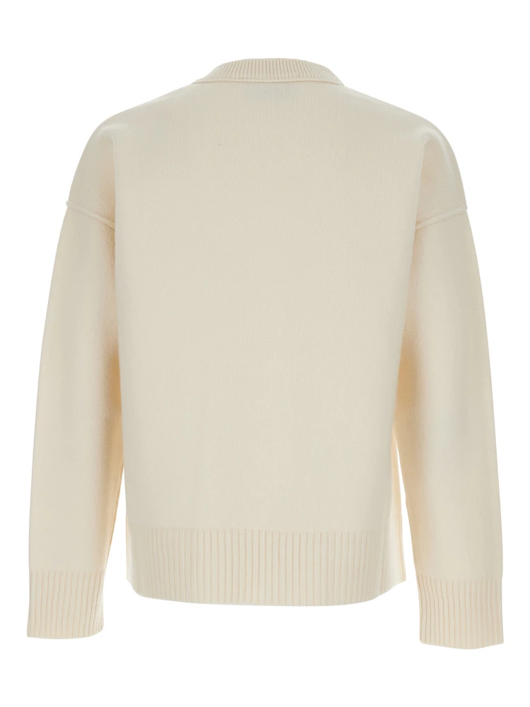 White Crewneck Sweater with ADC Embroidery on the Front in Wool Man alternative