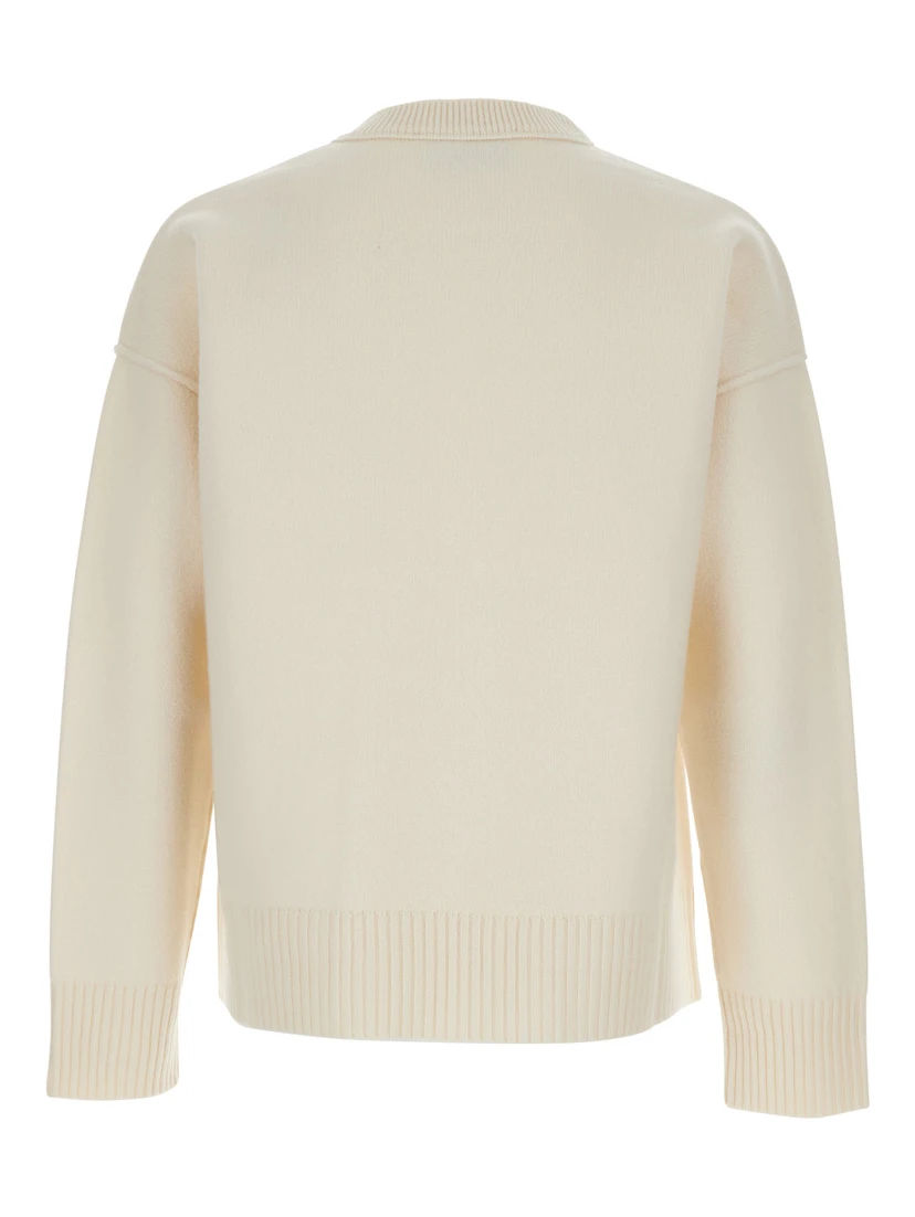 White Crewneck Sweater with ADC Embroidery on the Front in Wool Man