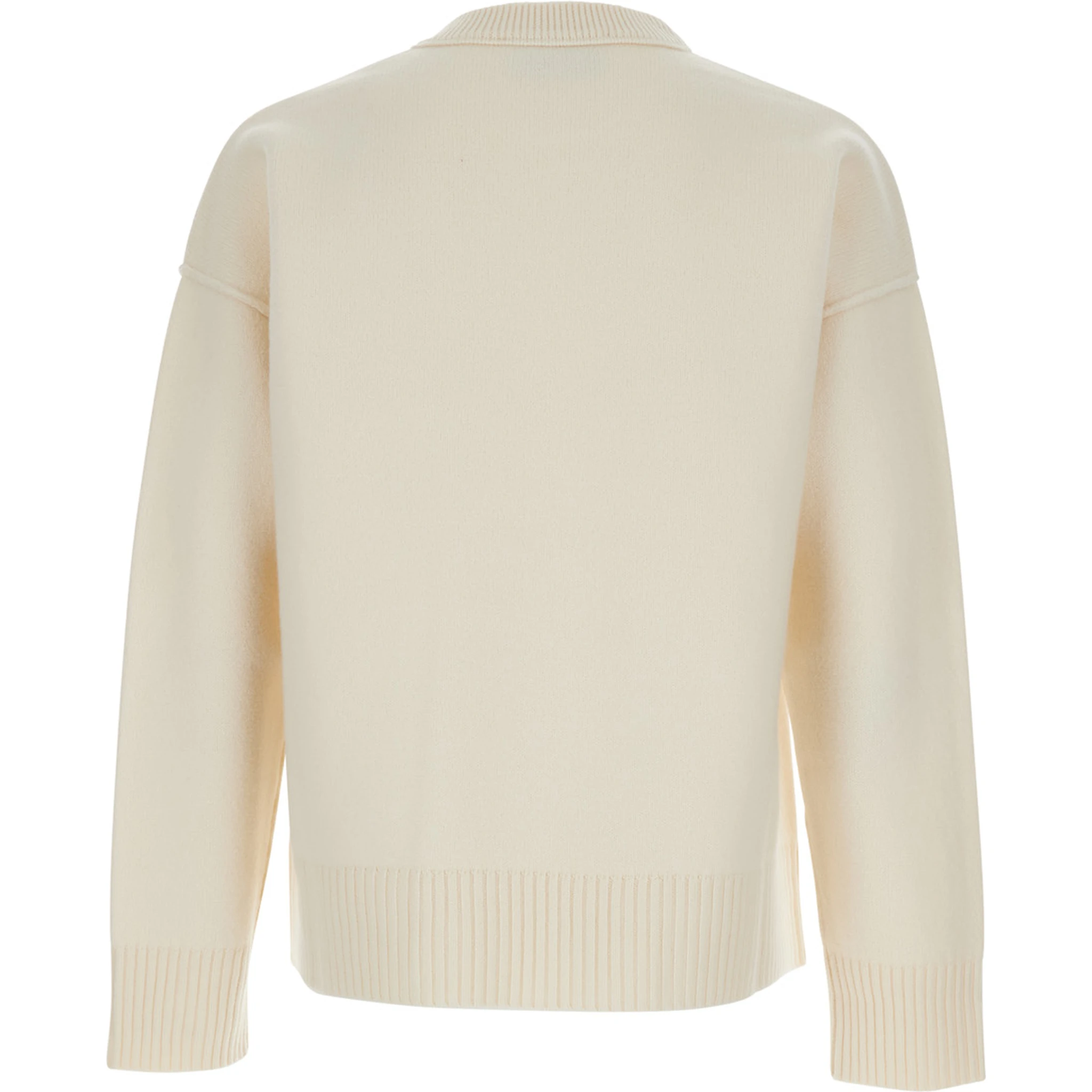 White Crewneck Sweater with ADC Embroidery on the Front in Wool Man