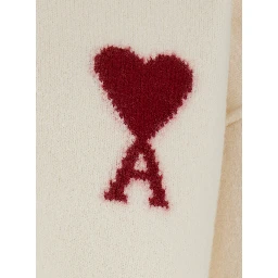 White Crewneck Sweater with ADC Embroidery on the Front in Wool Man