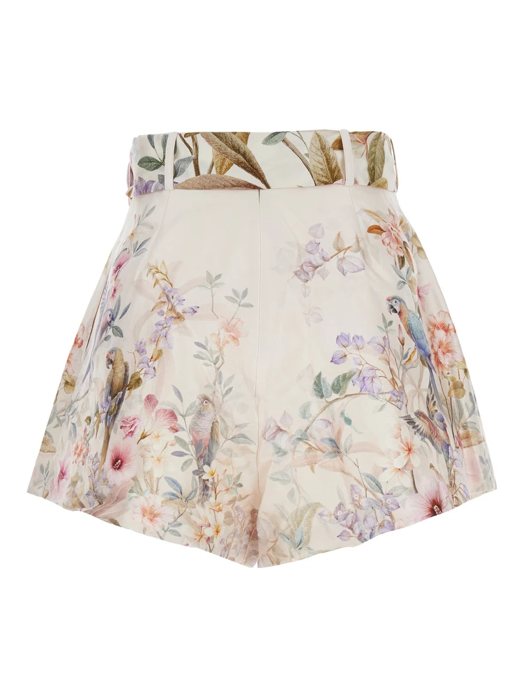 Rebellion Multicolor Shorts with Bow on the Front and All-Over Floral Motif in Cotton and Silk Woman alternative