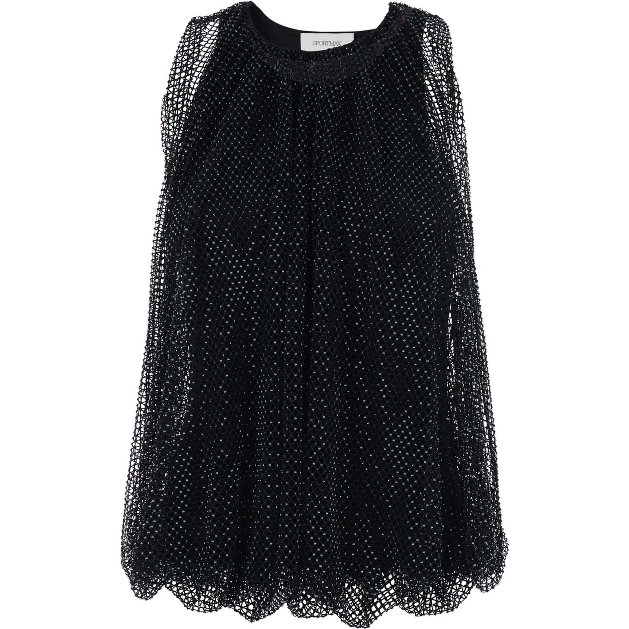 Black Top with Mesh Design and All-Over Rhinestone Application in Fabric Woman