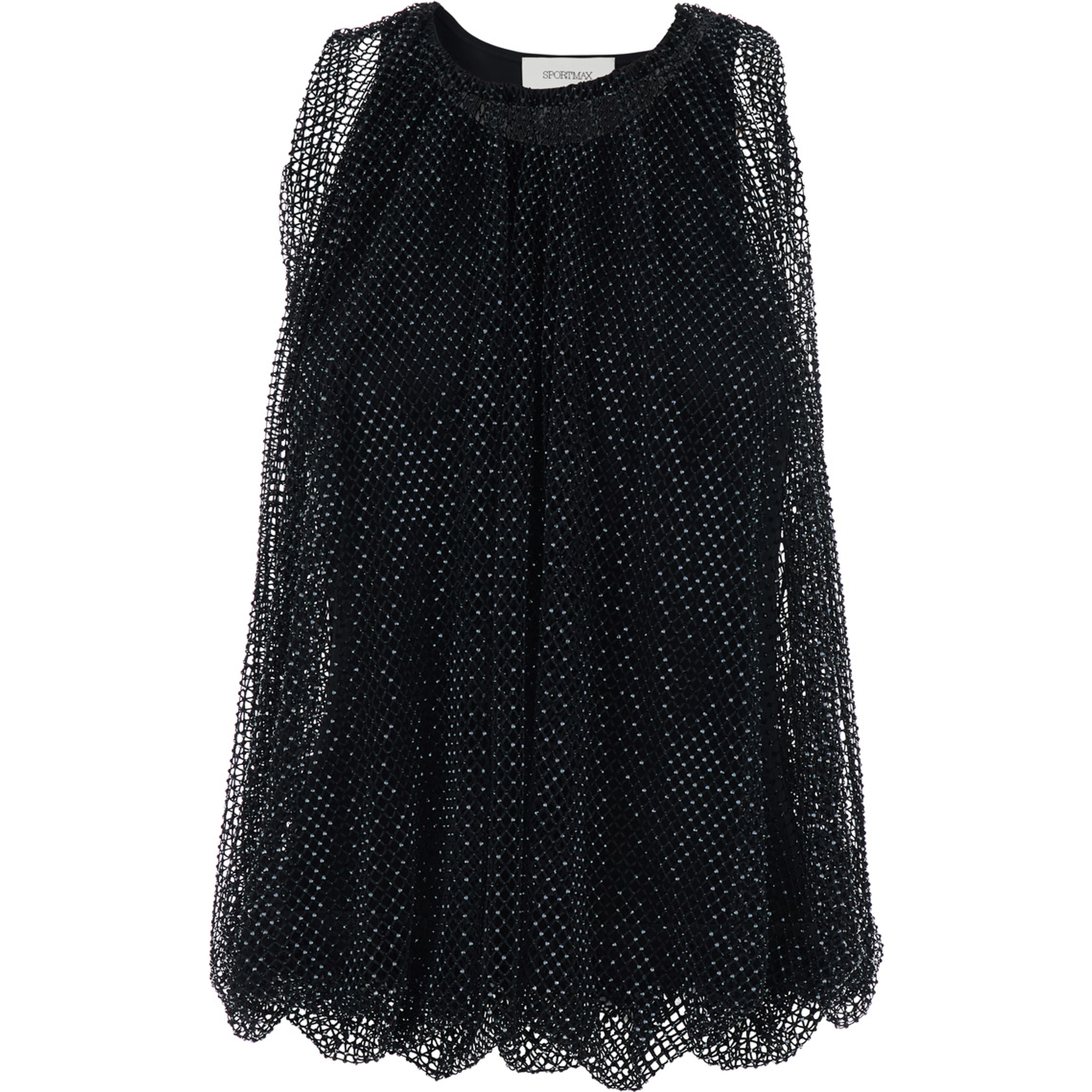 Black Top with Mesh Design and All-Over Rhinestone Application in Fabric Woman
