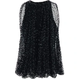 Black Top with Mesh Design and All-Over Rhinestone Application in Fabric Woman