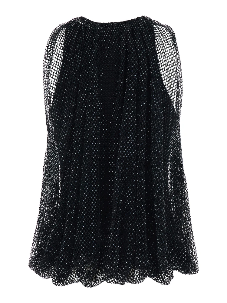 Black Top with Mesh Design and All-Over Rhinestone Application in Fabric Woman alternative