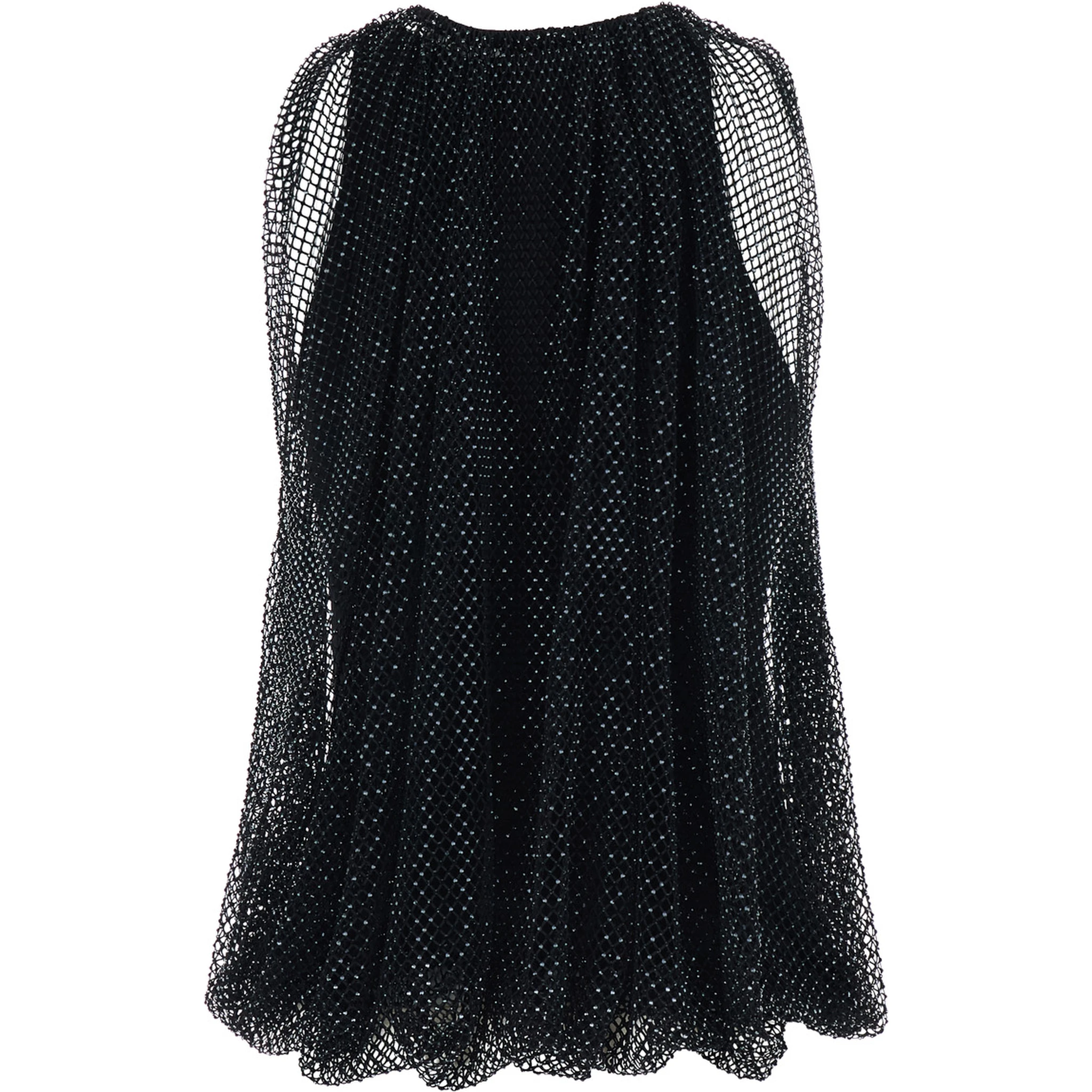 Black Top with Mesh Design and All-Over Rhinestone Application in Fabric Woman