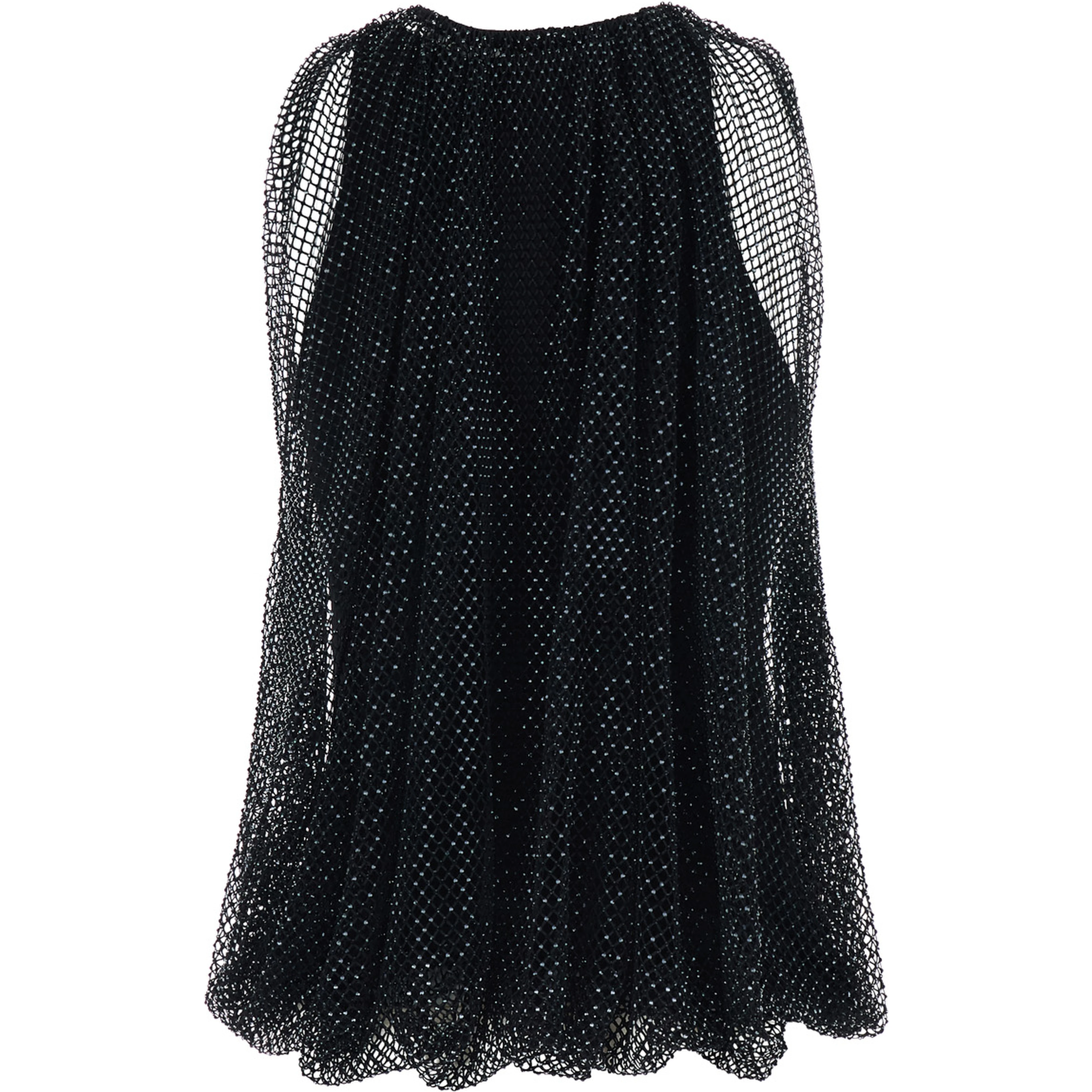 Black Top with Mesh Design and All-Over Rhinestone Application in Fabric Woman