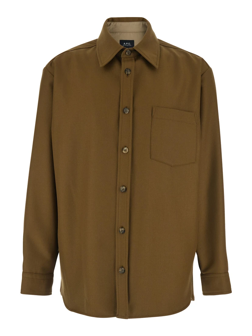 Brown Jacket with Classic Collar and Buttoned Cuffs in Wool Blend Man