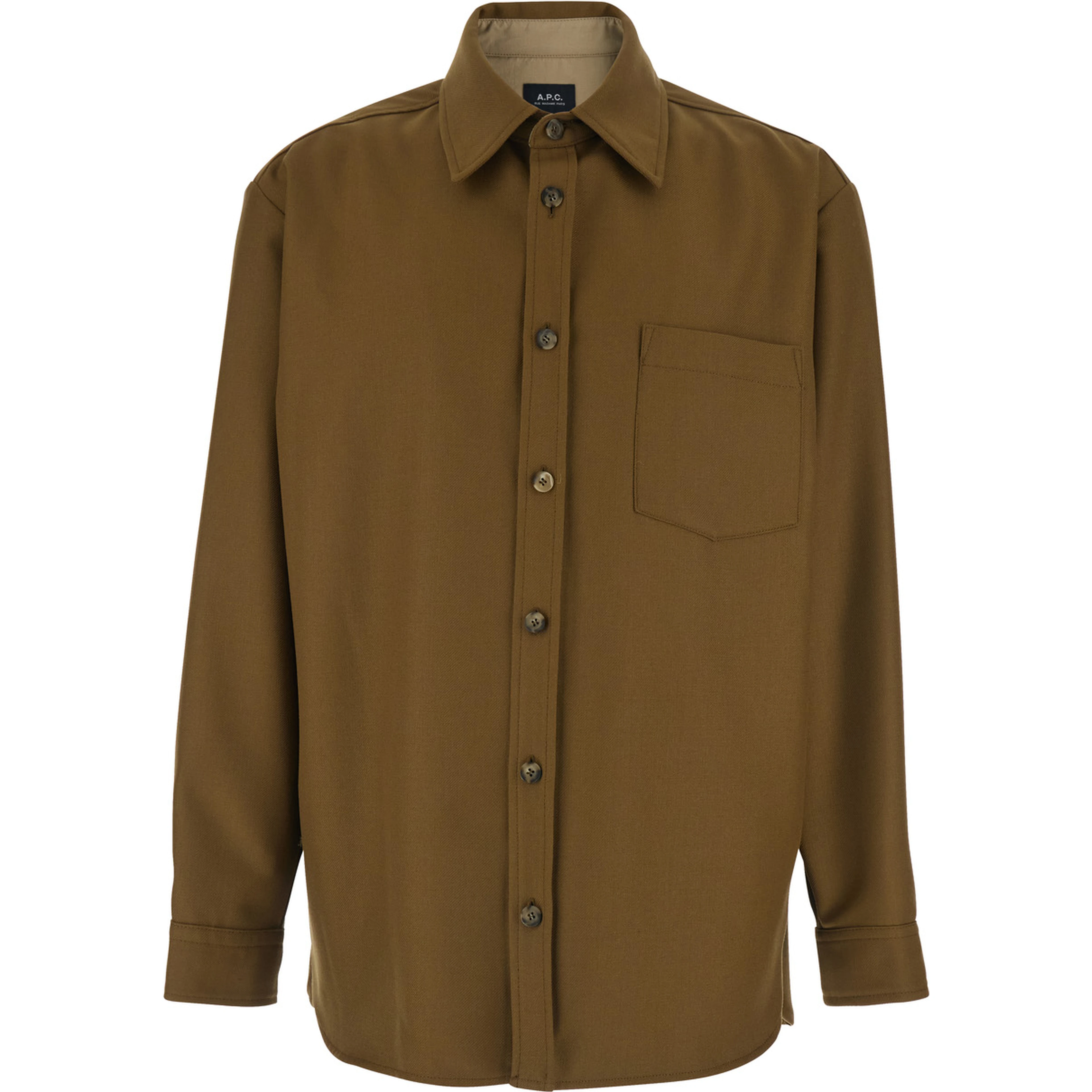 Brown Jacket with Classic Collar and Buttoned Cuffs in Wool Blend Man