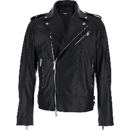 Black Jacket with Three Zip Pockets on the Front in Leather Man