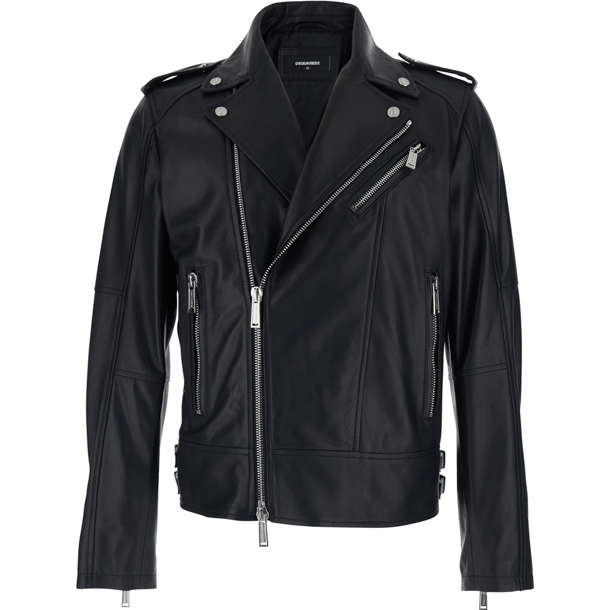 Black Jacket with Three Zip Pockets on the Front in Leather Man