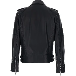 Black Jacket with Three Zip Pockets on the Front in Leather Man