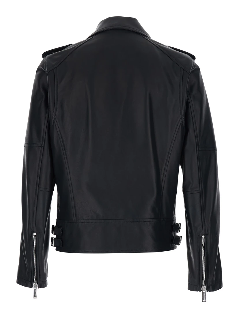 Black Jacket with Three Zip Pockets on the Front in Leather Man