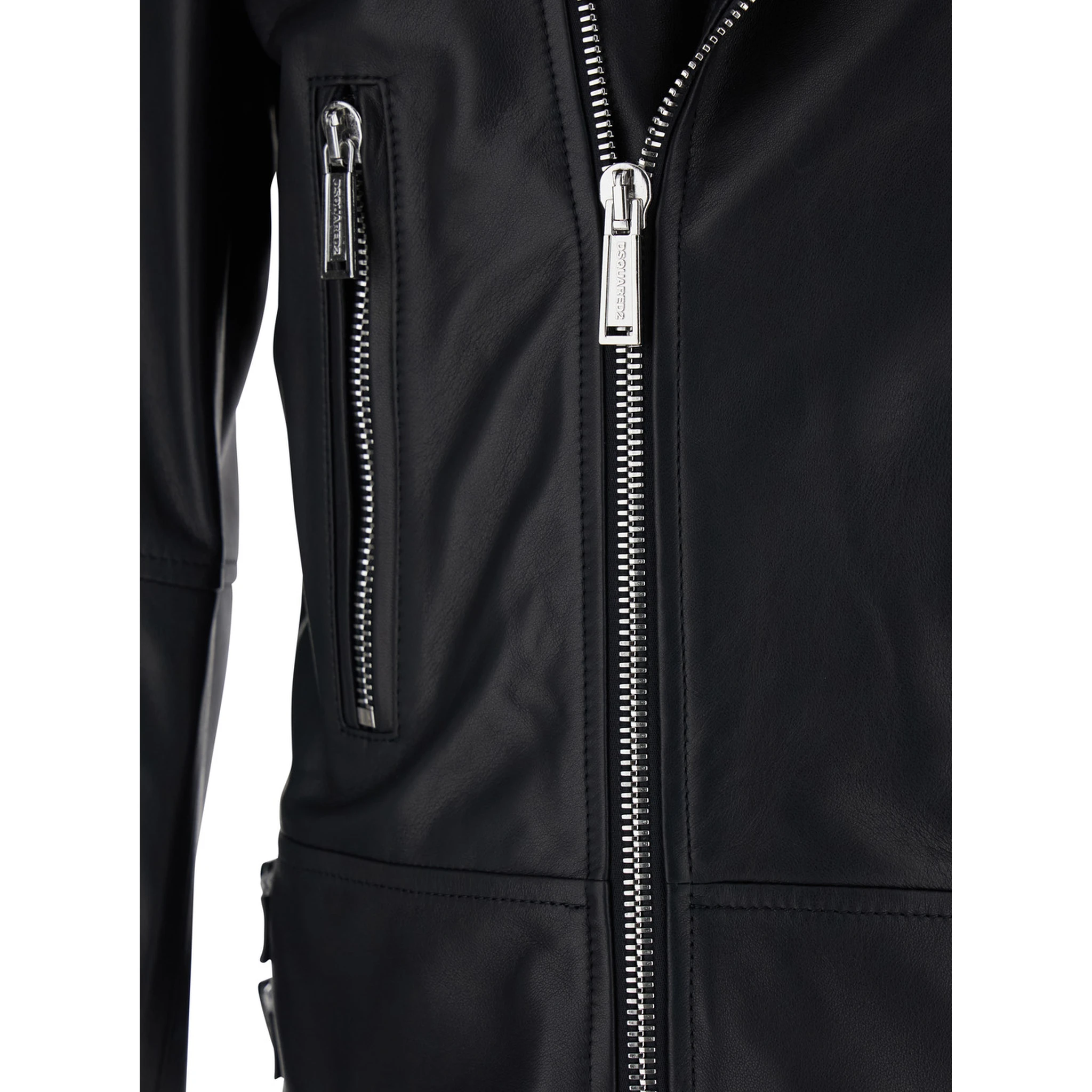Black Jacket with Three Zip Pockets on the Front in Leather Man