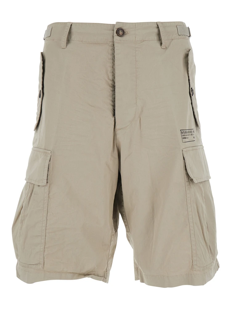 Grey Shorts with Wide Leg and Four Flap Pockets with Buttons in Cotton Stretch Man