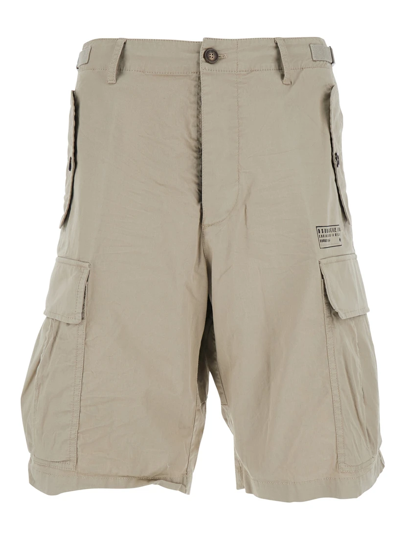 Grey Shorts with Wide Leg and Four Flap Pockets with Buttons in Cotton Stretch Man