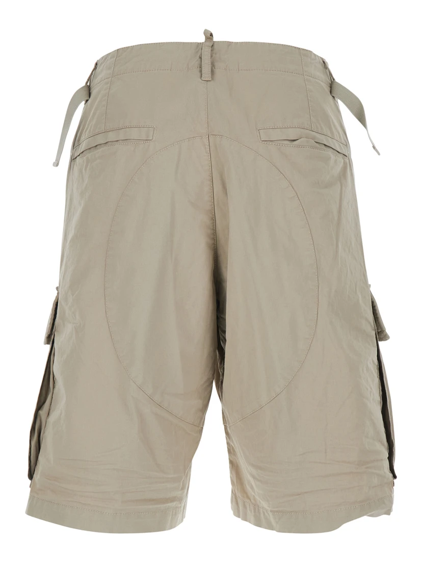 Grey Shorts with Wide Leg and Four Flap Pockets with Buttons in Cotton Stretch Man