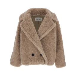 Cambusa Beige Double-Breasted Jacket with Wide Classic Lapels in Fur Woman