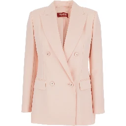 Pink Double-Breasted Jacket with Peak Lapels in Virgin Wool Woman
